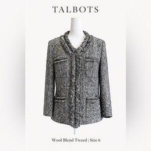 Talbots classic C inspired Black and Gray Tweed Blazer